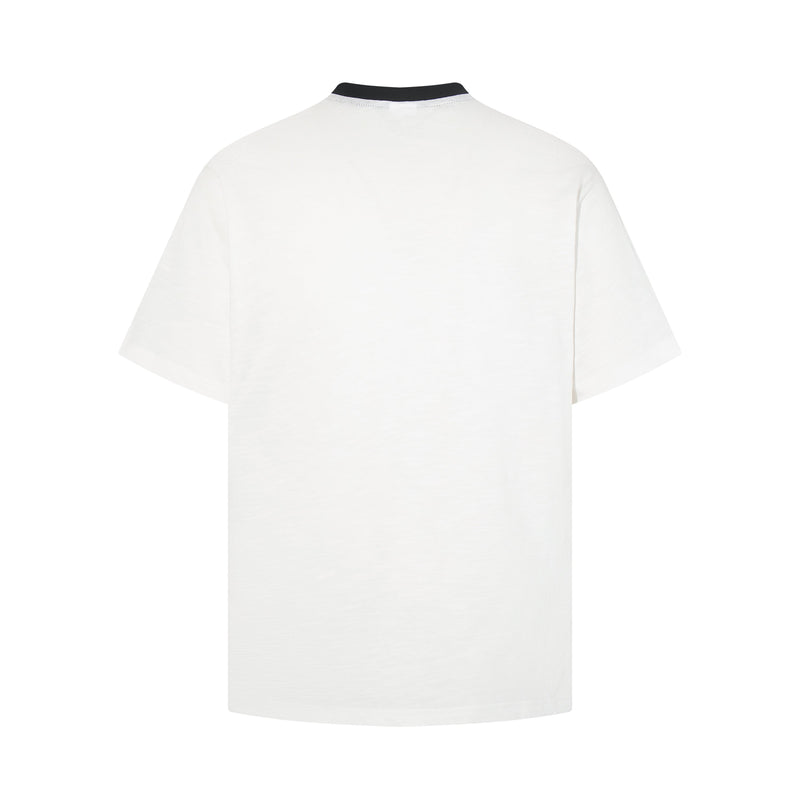 Back view of white graphic tee with black ribbed collar, featuring a vintage Seakoff Royale archive band poster design