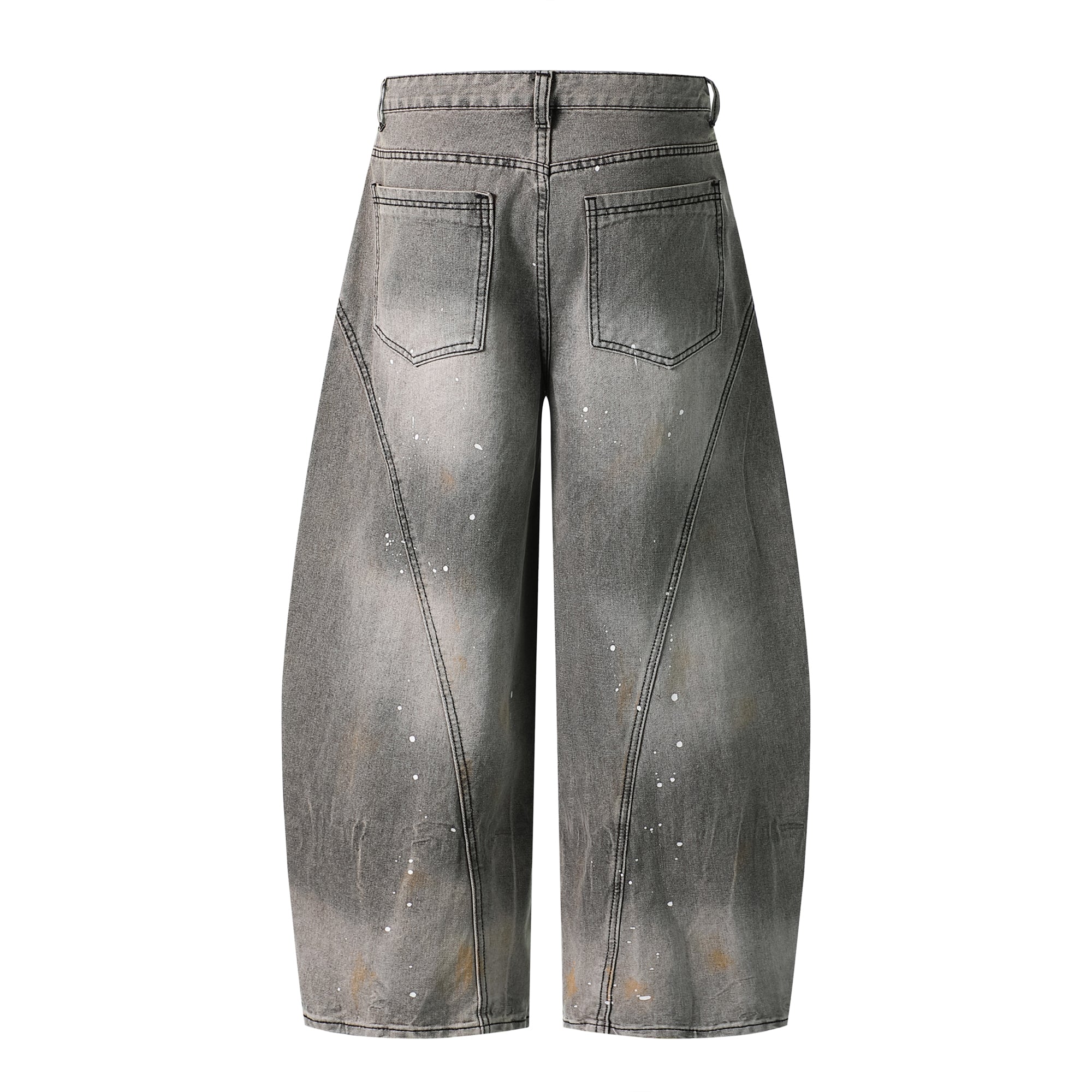 Speckled Fade Curved-Panel Wide-Leg Denim Pants | Omirad
