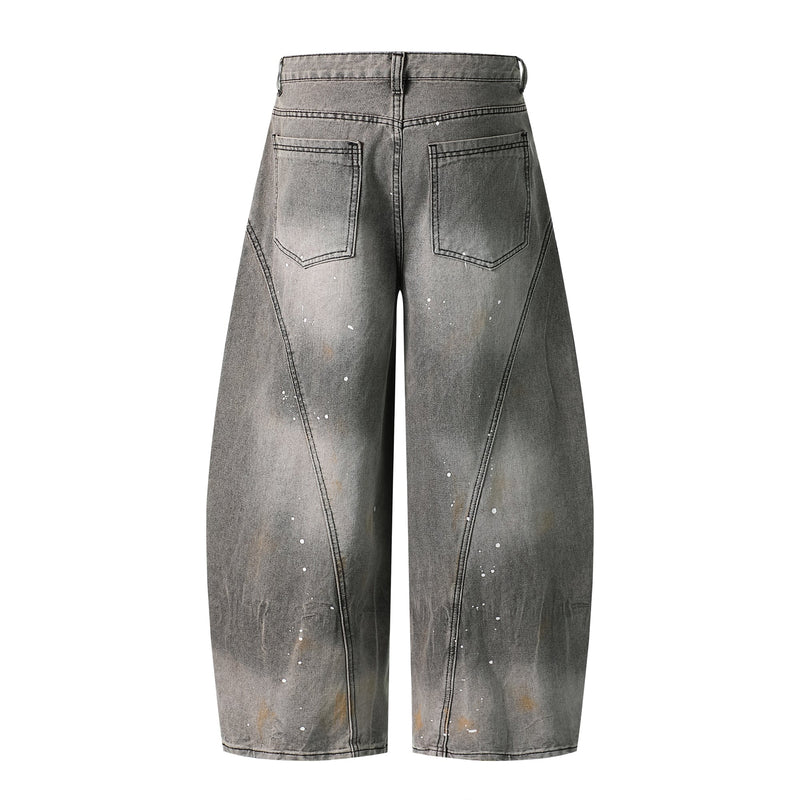 Speckled Fade Curved-Panel Wide-Leg Denim Pants | Omirad
