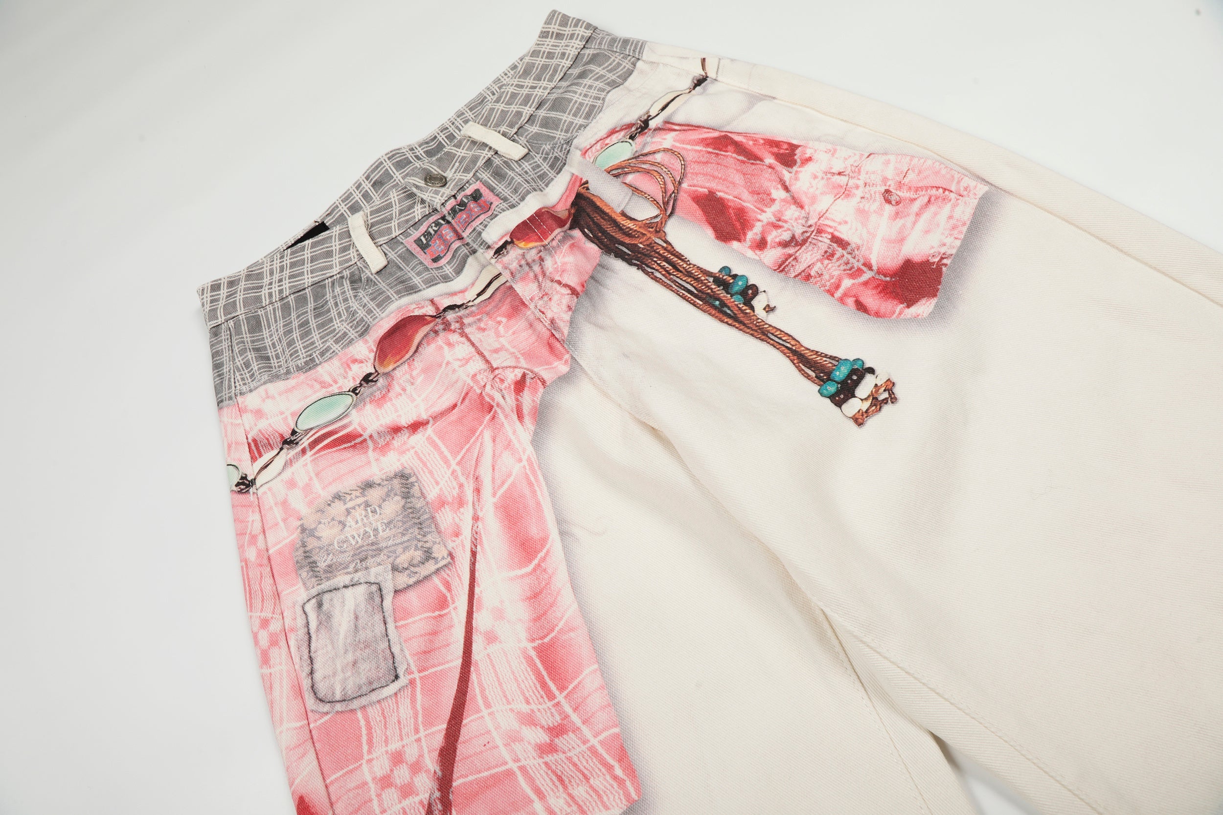 Omirad Digital Print Layered Wide-Leg Denim Pants