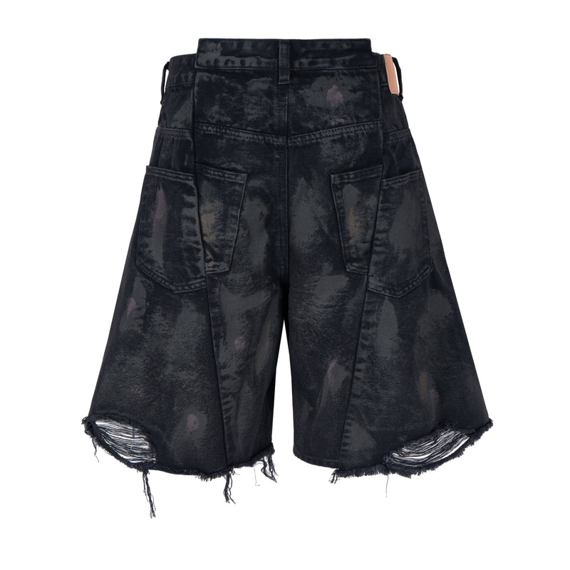 Omirad Distressed Fade Wide-Leg Denim Shorts | Streetwear