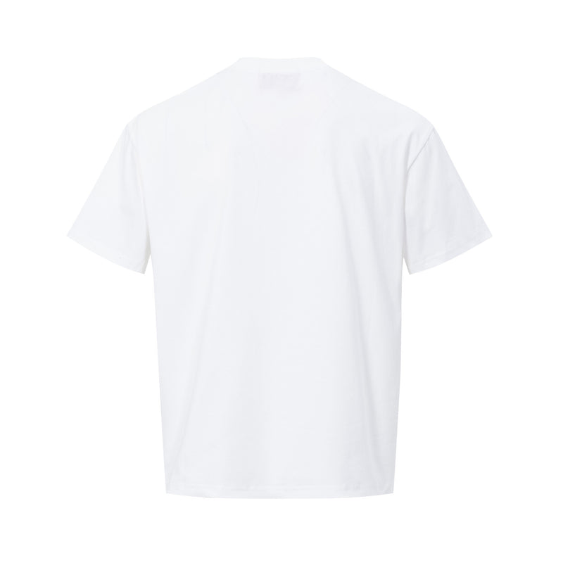 White oversized graphic tee with a clean back view and relaxed Y2K streetwear silhouette