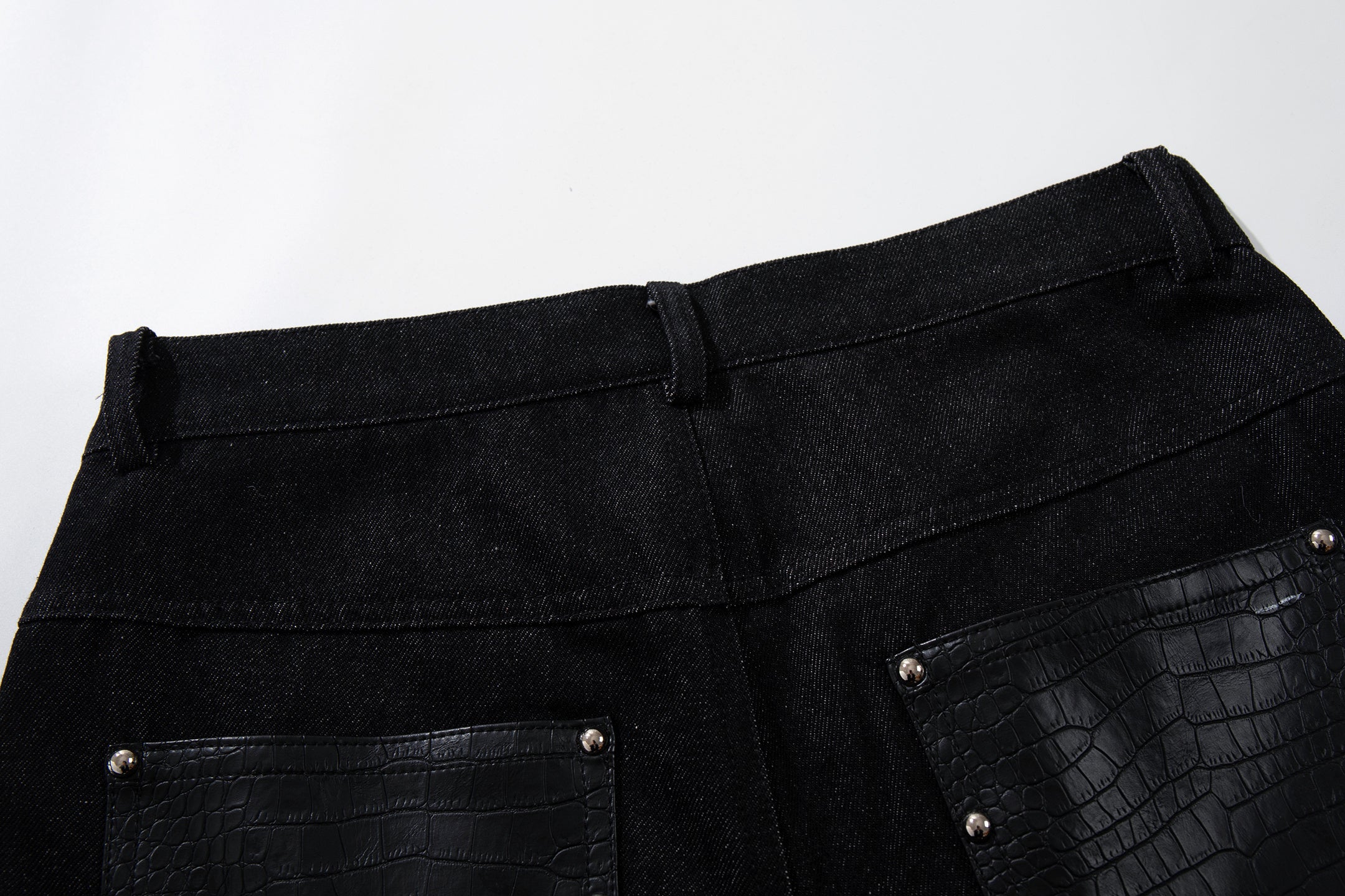 Omirad Panel-Detail Wide Leg Denim Pants with Rivets