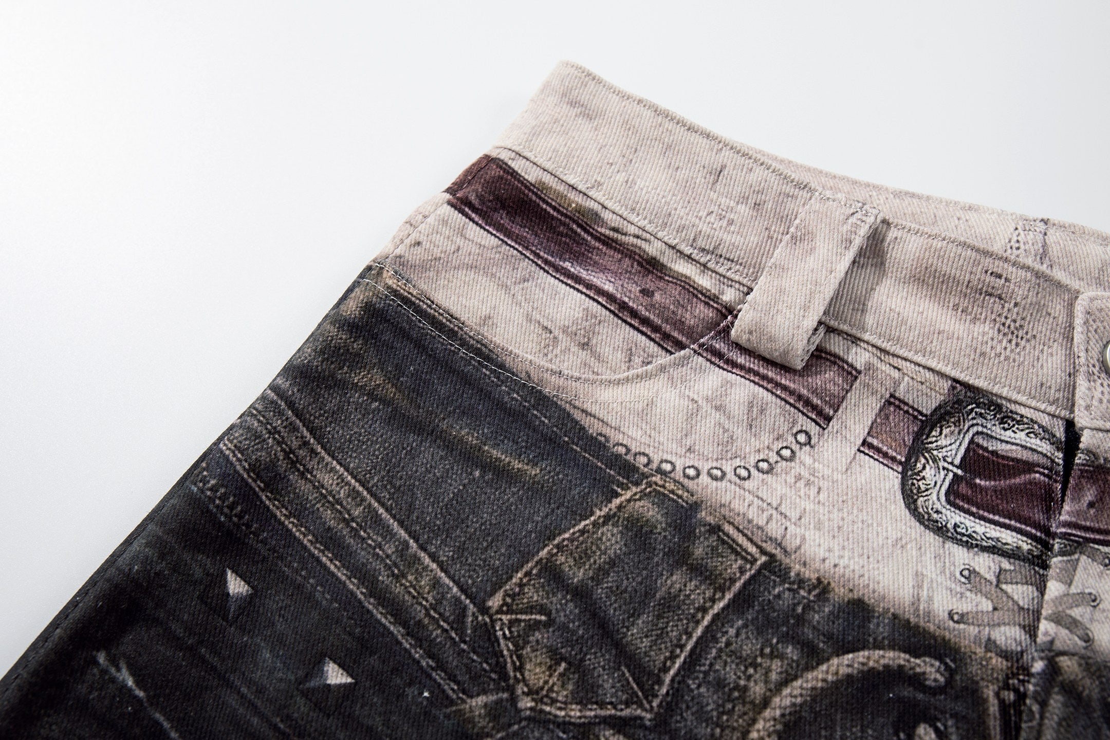 Omirad Layered Distressed Patch Wide-Leg Denim Pants