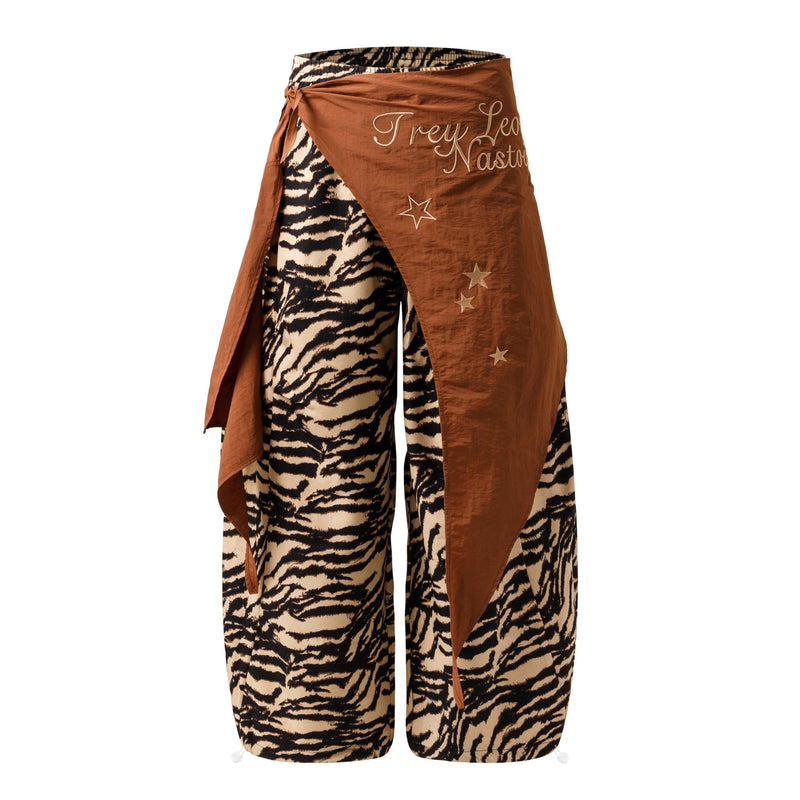 Zebra Print Wide-Leg Pants with Asymmetric Wrap Panel