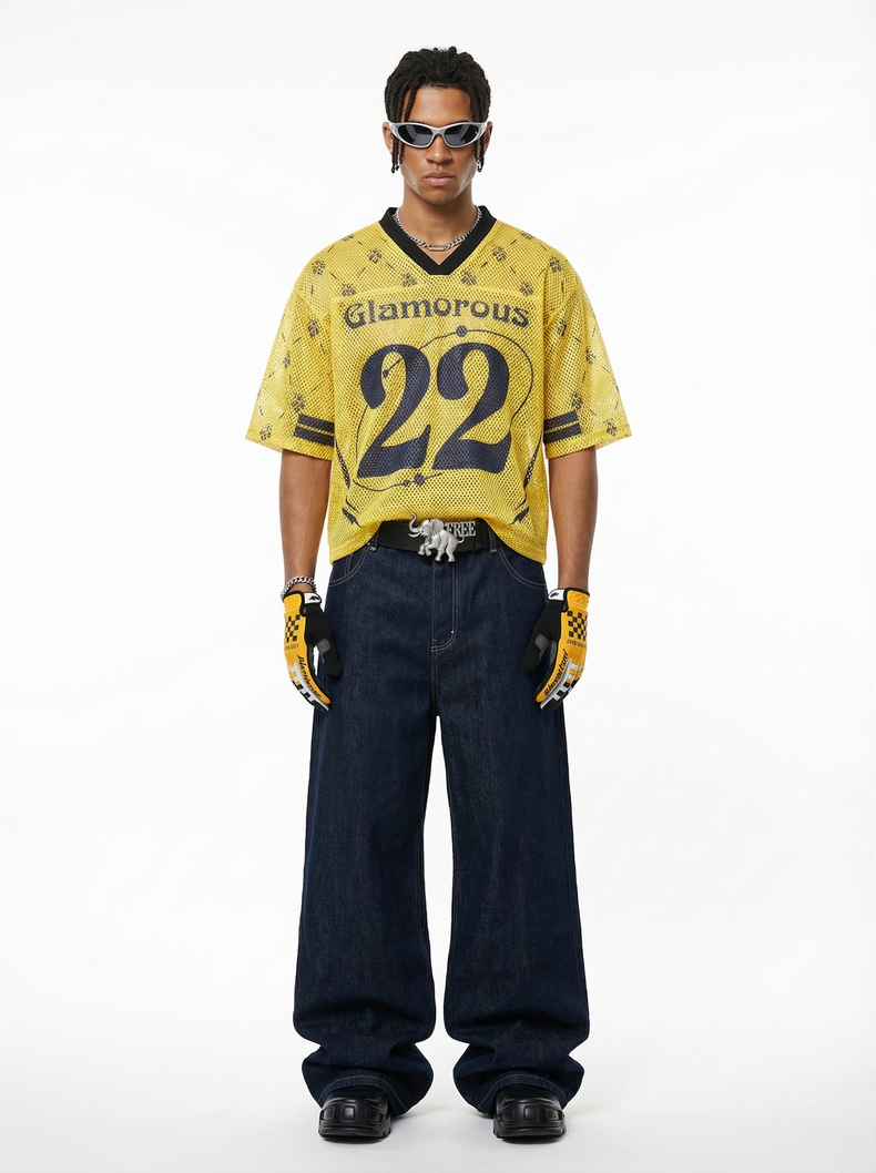 Omirad Glamorous 22 Mesh Jersey T-Shirt | Yellow Streetwear