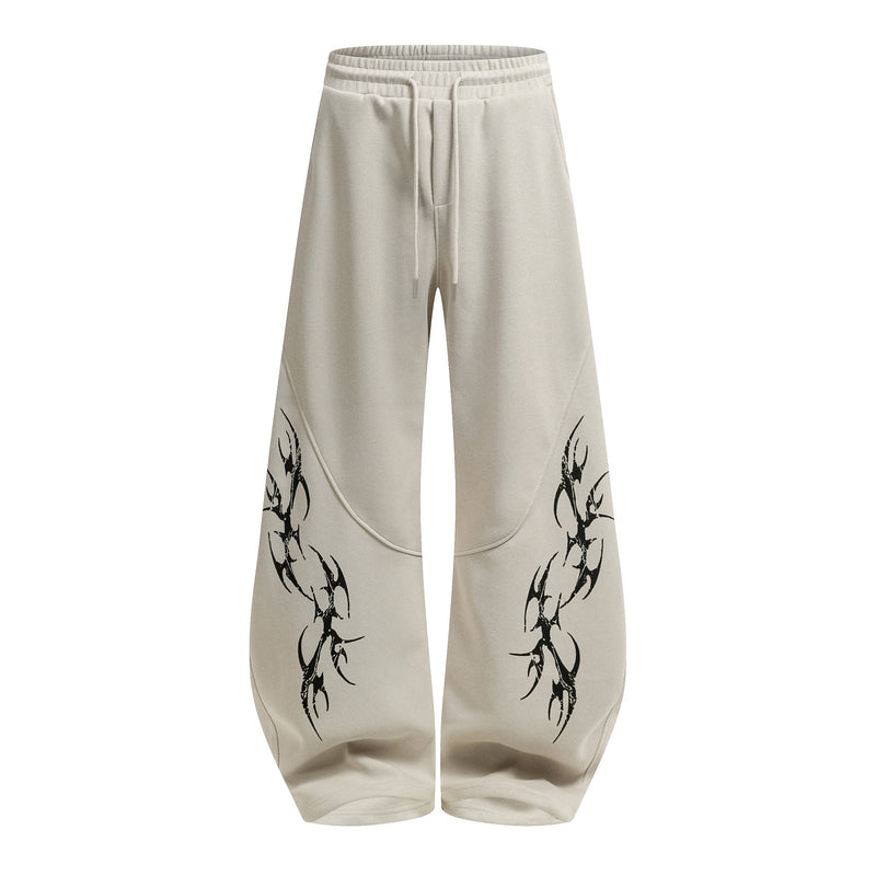 Tribal Flame Wide-Leg Sweatpants | Y2K Streetwear Joggers