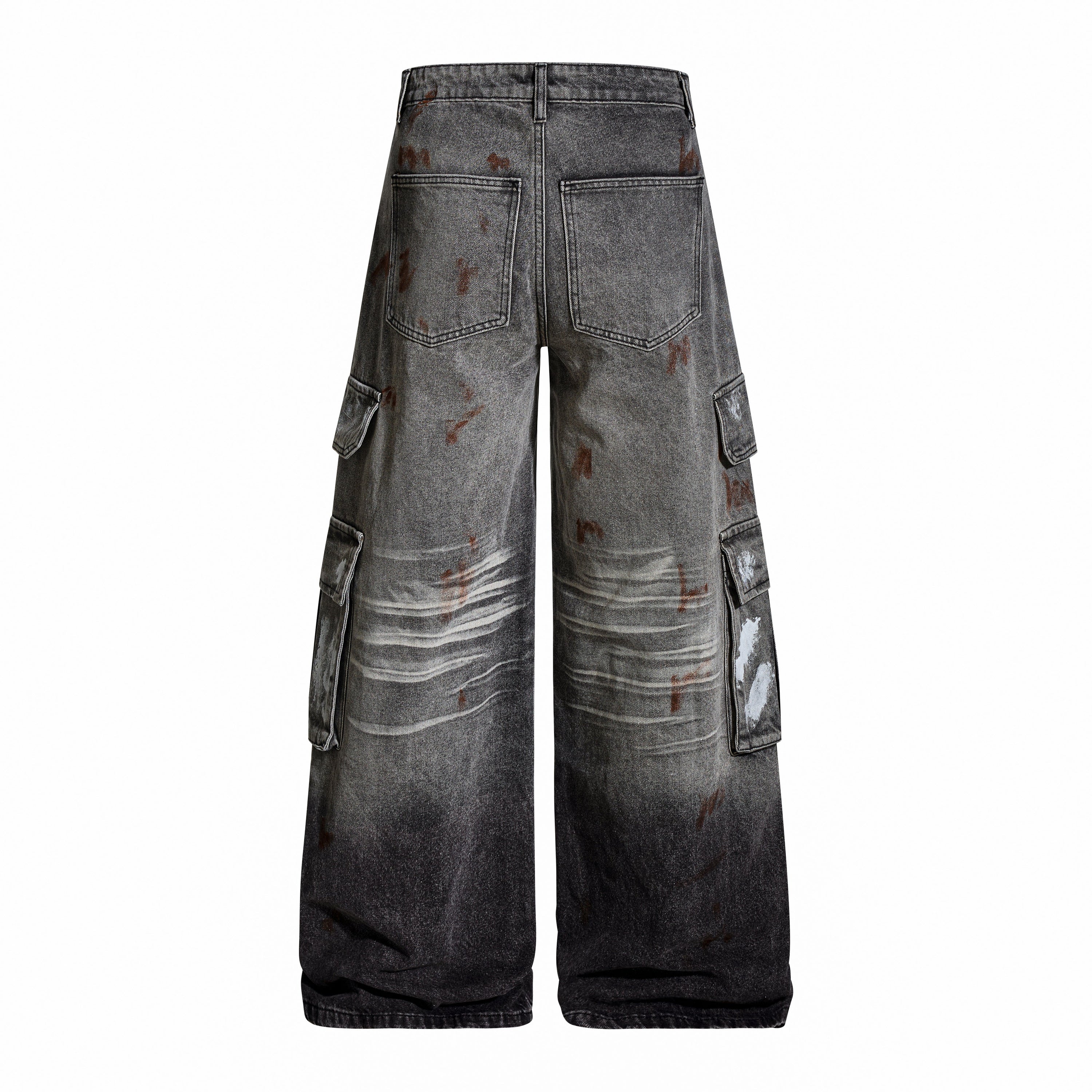 Painted Distressed Cargo Denim Pants | Wide-Leg Streetwear