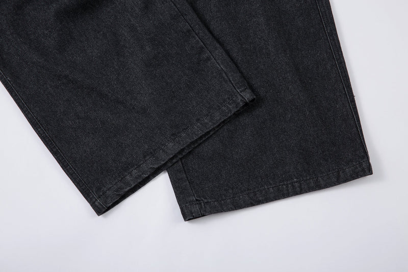 Omirad Contrast Pocket Wide-Leg Jeans | Black Denim