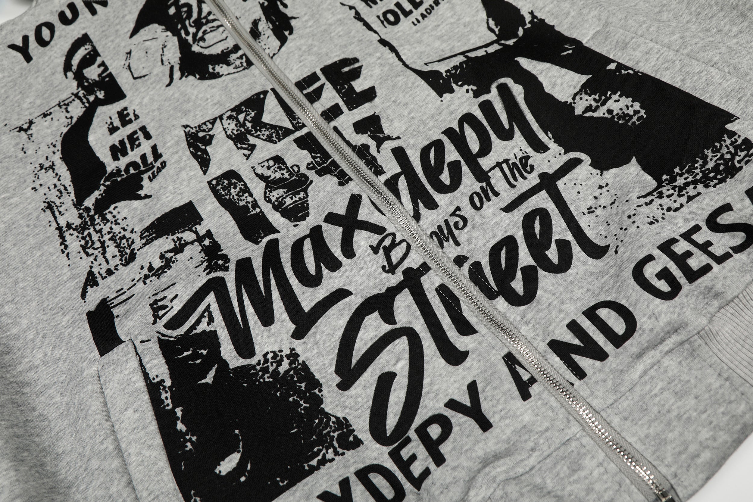 Street Manifesto Collage Graphic Zip-Up Hoodie | Oversized Fit