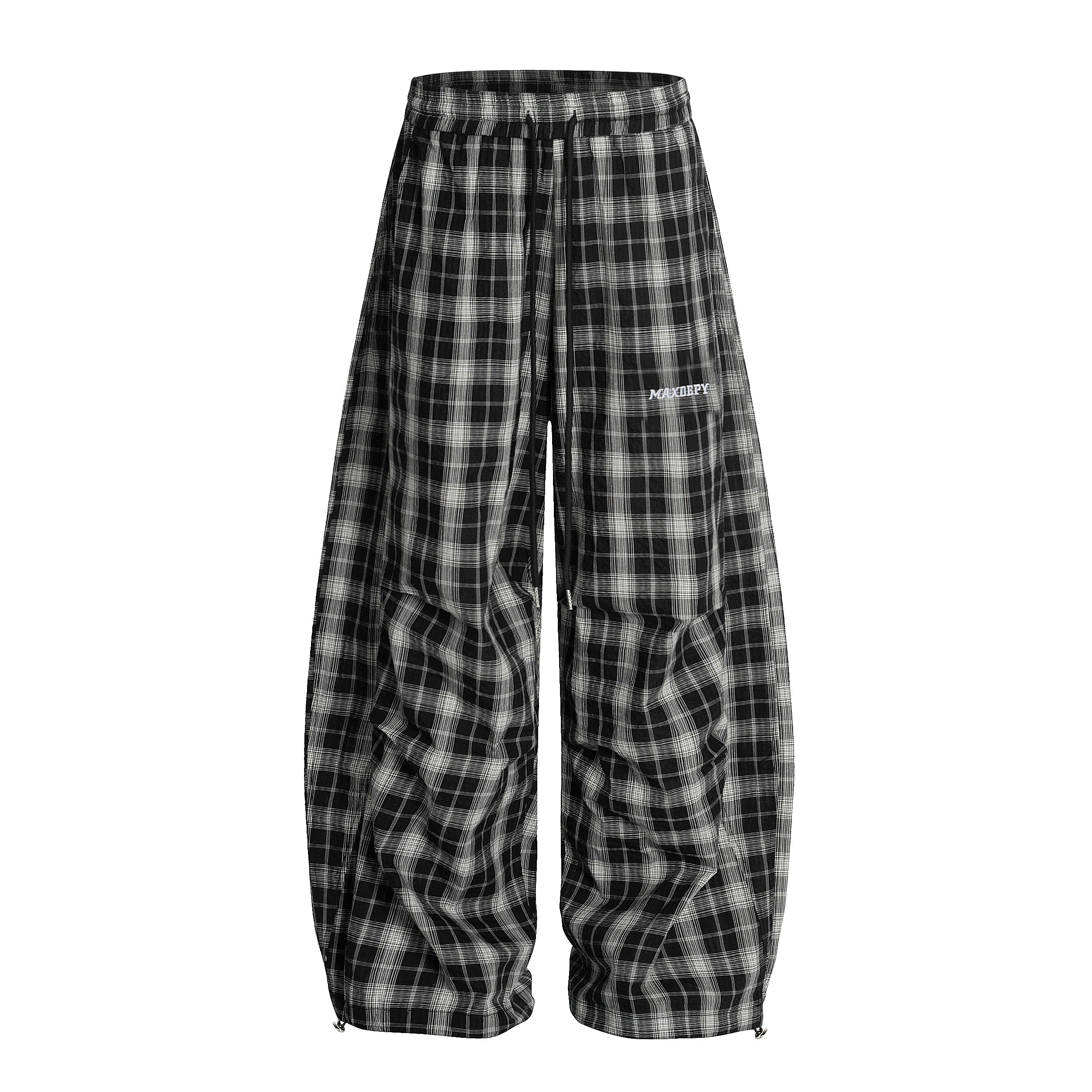 Ruched Plaid Wide-Leg Pants | Oversized Streetwear Bottoms