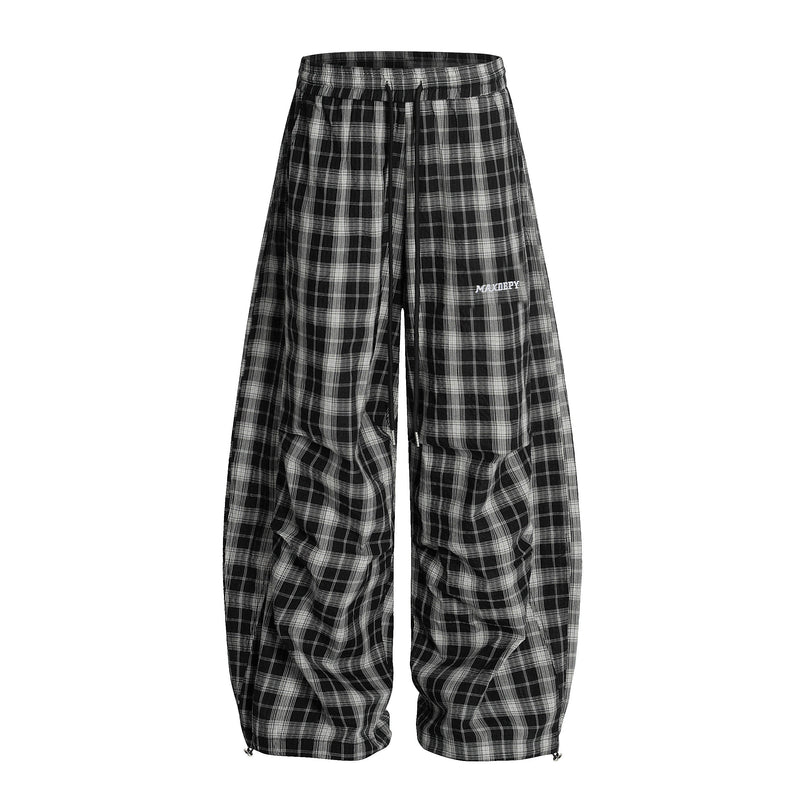 Ruched Plaid Wide-Leg Pants | Oversized Streetwear Bottoms