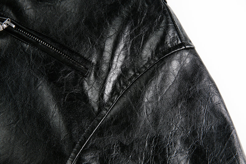 Omirad PU Leather Graphic Jacket | Black Crinkle Streetwear