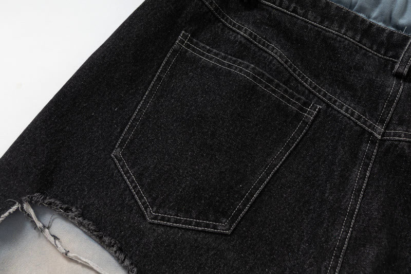 Omirad Dual-Tone Distressed Patchwork Barrel-Leg Jeans