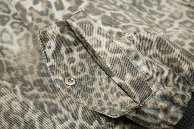 Omirad Leopard Print Bomber Jacket | Vintage Wash Cotton