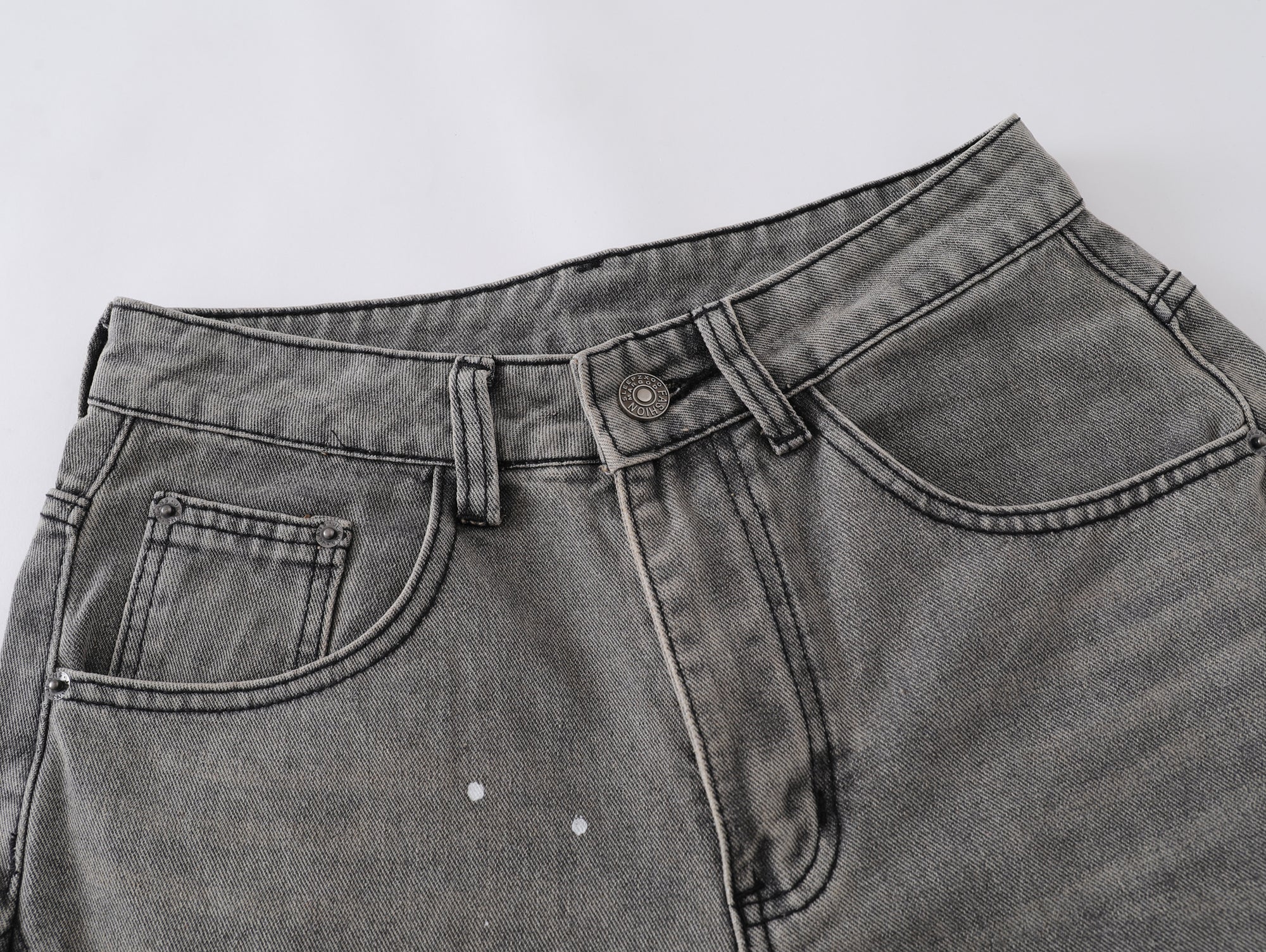 Speckled Fade Curved-Panel Wide-Leg Denim Pants | Omirad