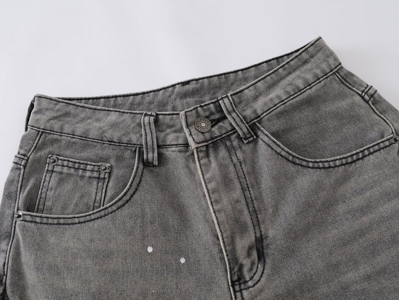 Speckled Fade Curved-Panel Wide-Leg Denim Pants | Omirad