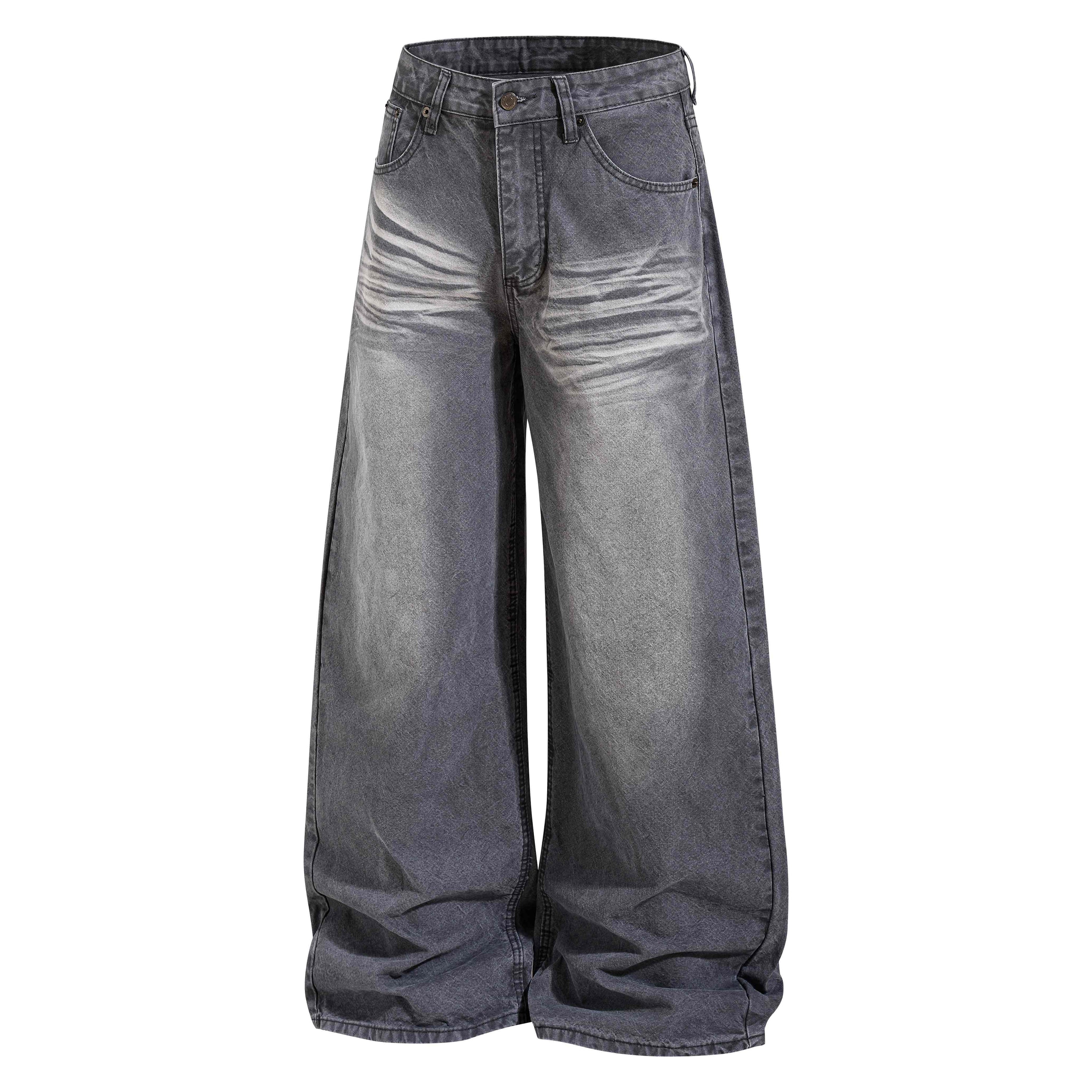 Vintage Fade Wide-Leg Denim Pants | Washed Streetwear Jeans