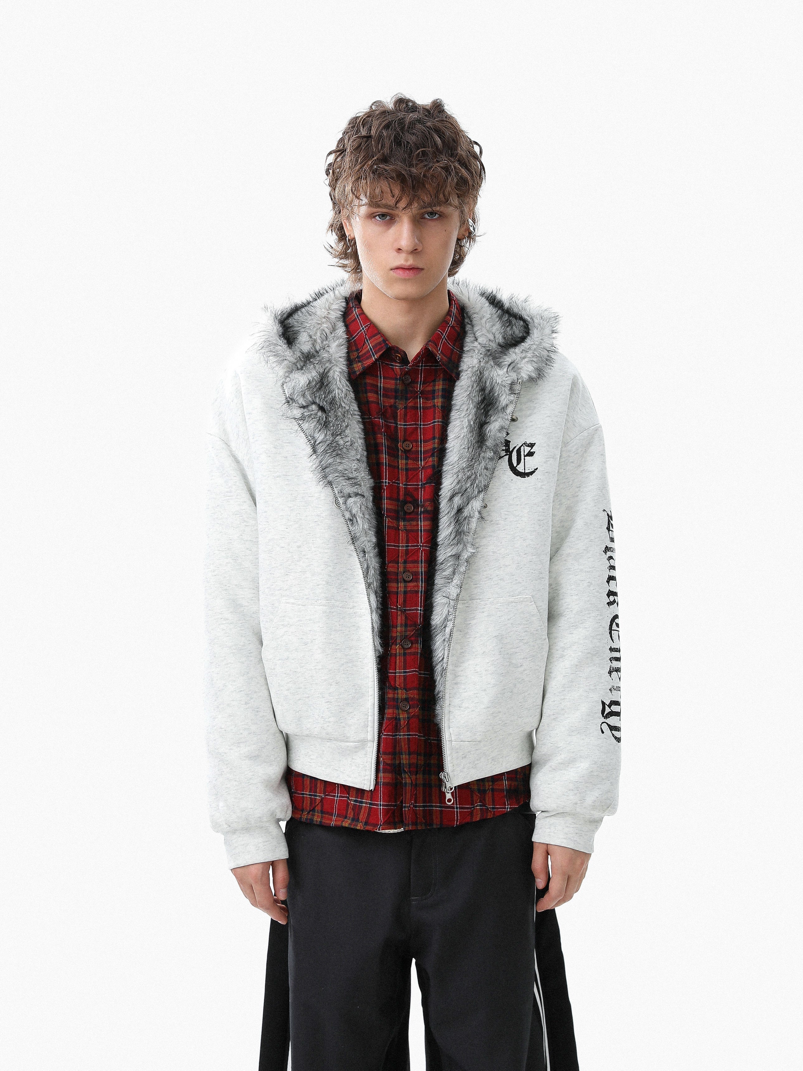 Faux Fur Lined Metal Clasp Gothic Hoodie Jacket | BC