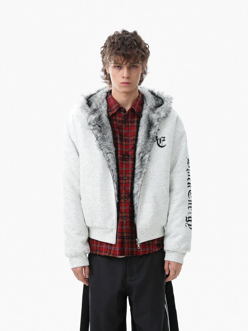Faux Fur Lined Metal Clasp Gothic Hoodie Jacket | BC