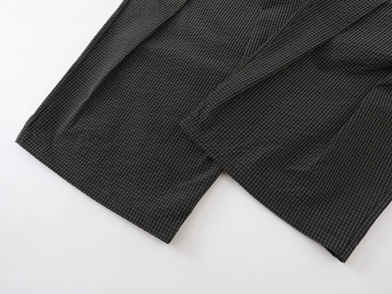Wide-Leg Pleated Pants | Textured Check Relaxed Fit