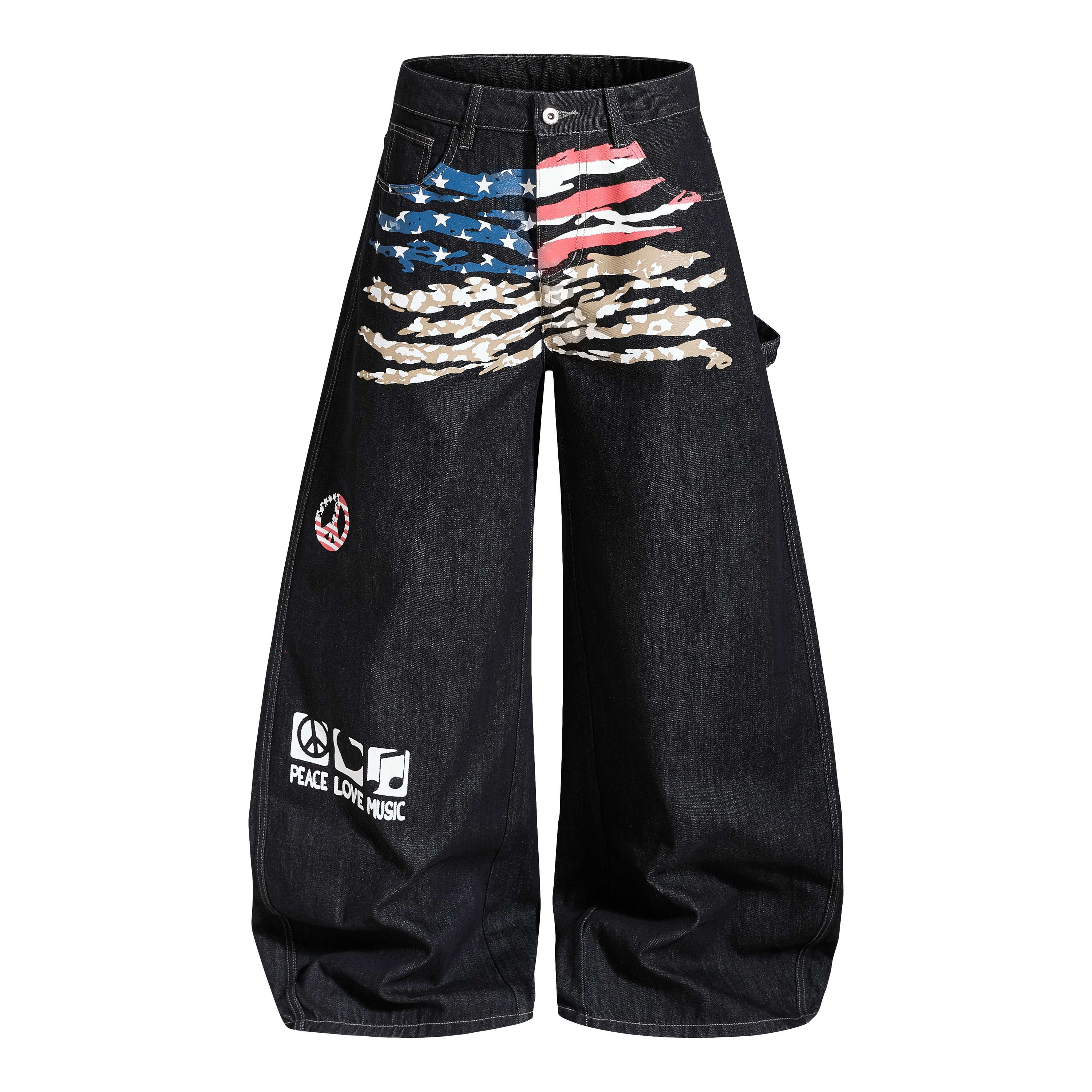 Vintage American Flag Baggy Jeans | Y2K Wide-Leg Denim