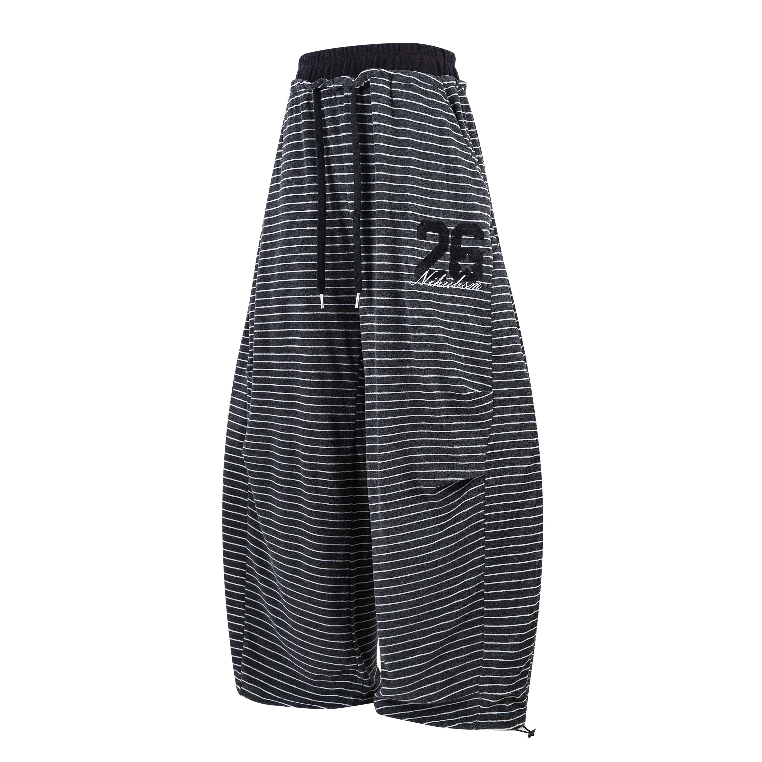 Striped Knit Barrel-Leg Lounge Pants with Drawstring Hem