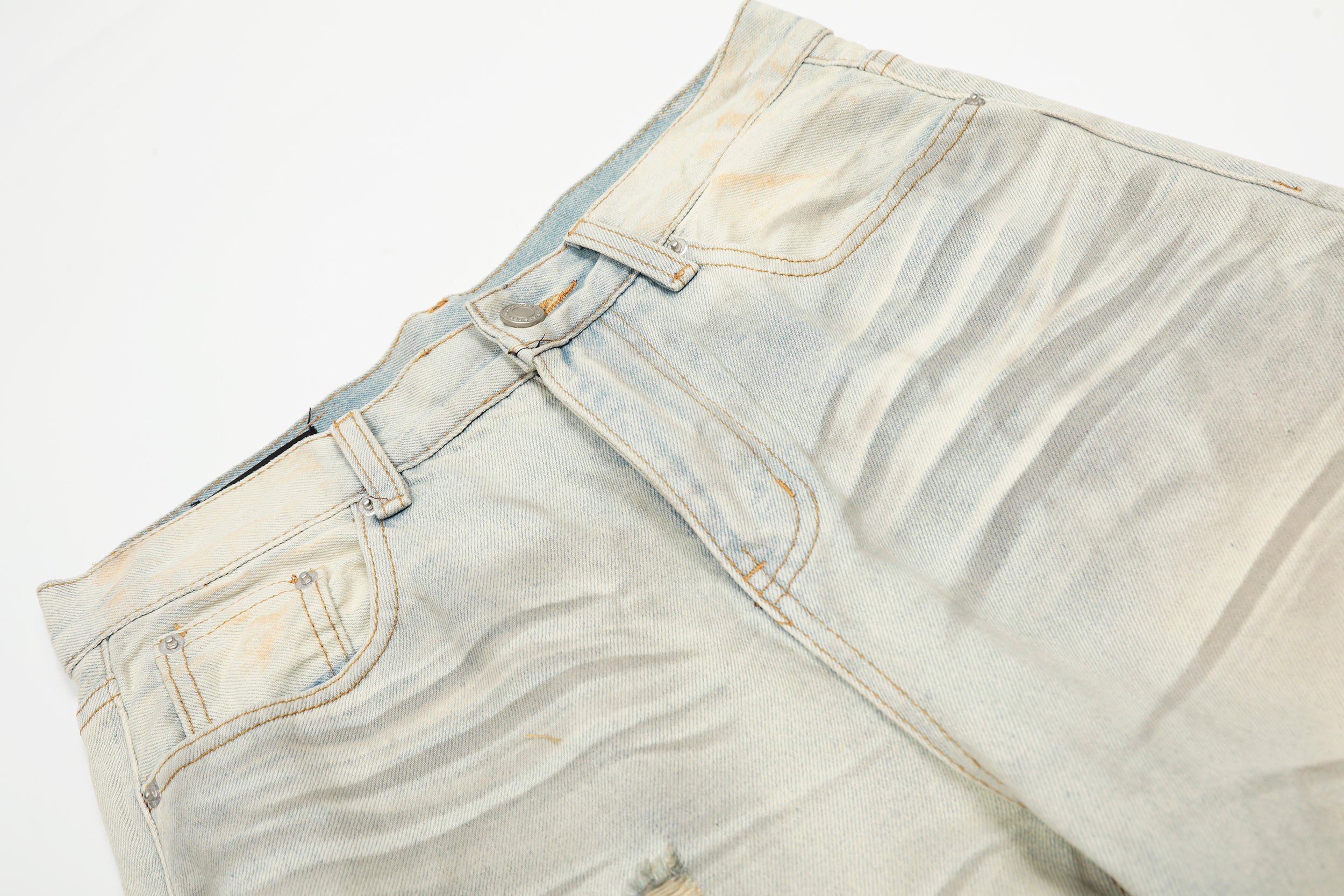 Omirad Cream Distressed Wide-Leg Jeans | Heavy Ripped Denim