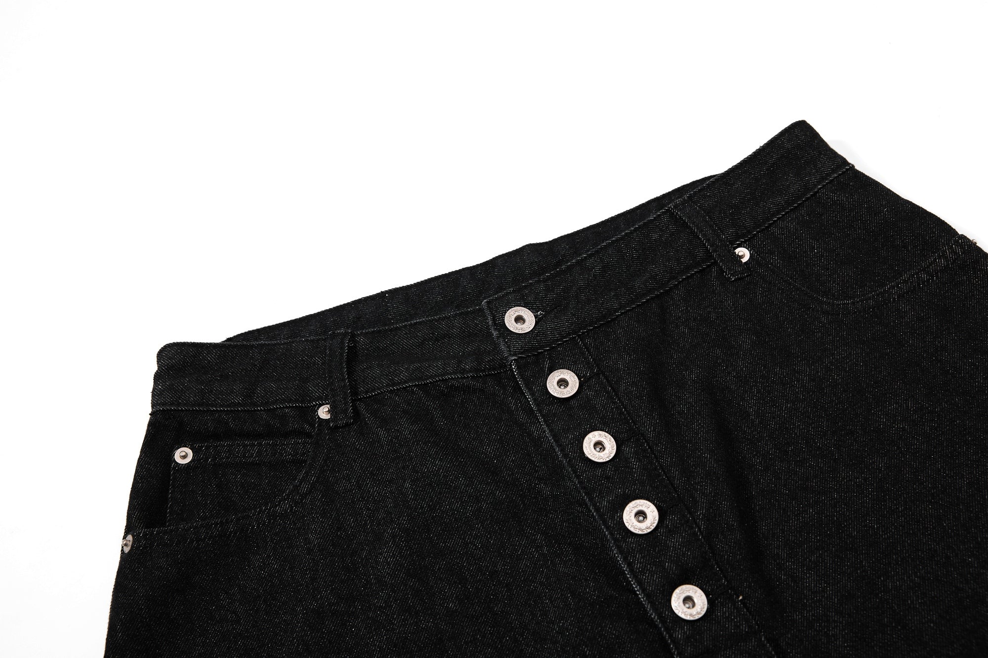 Asymmetric Button Denim Shorts | Wide-Leg Black Streetwear