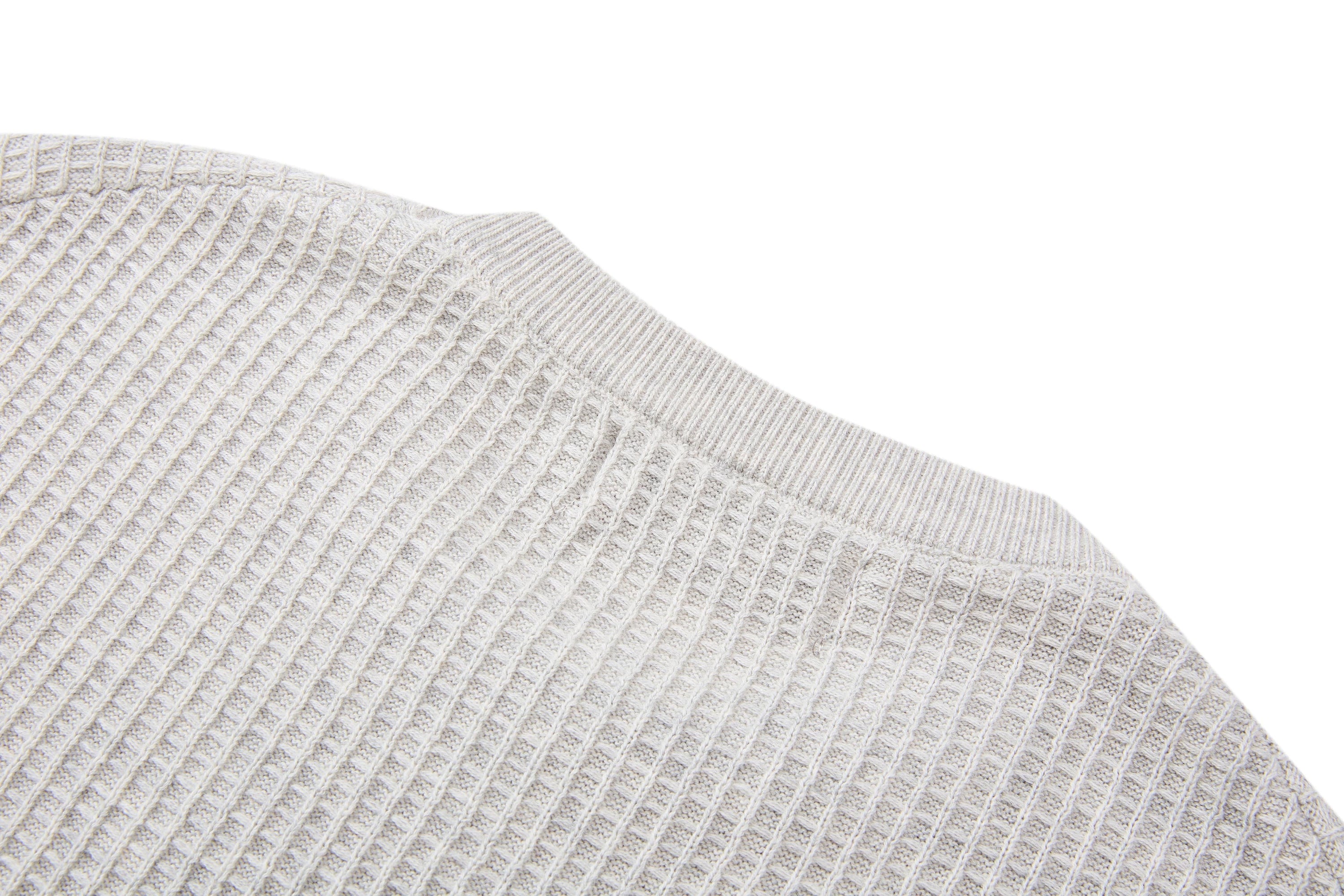 Waffle Knit Short-Sleeve Sweater | Relaxed Fit Cotton Blend