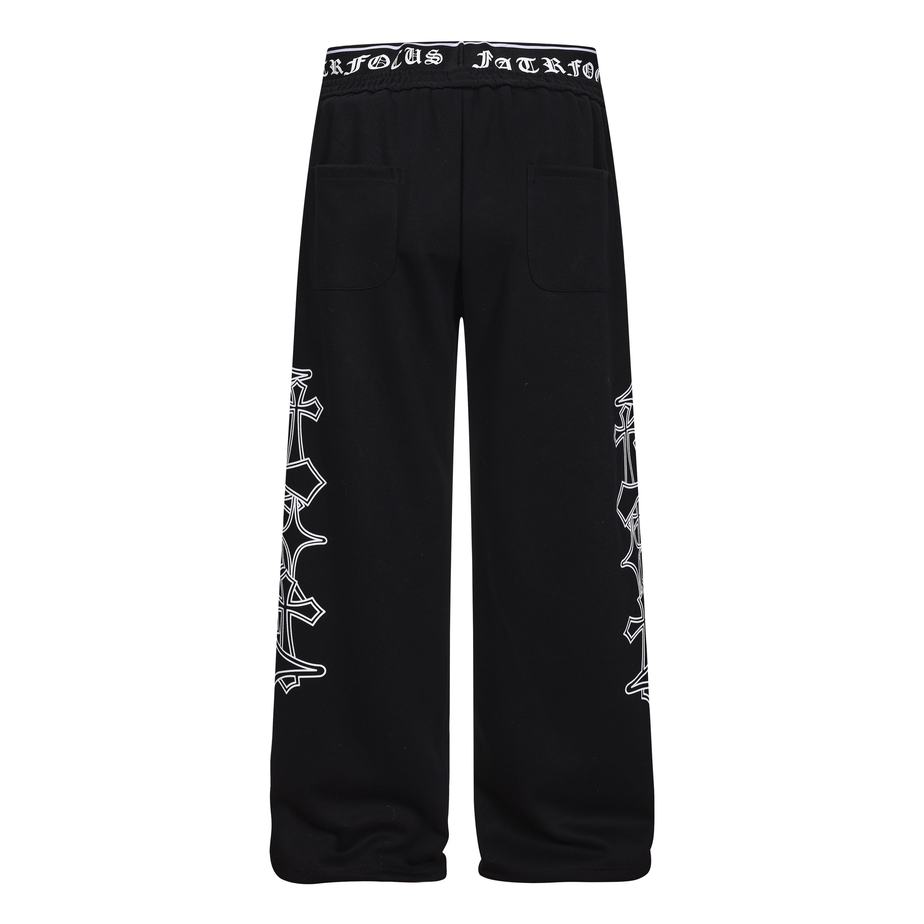 Gothic Outline Wide-Leg Sweatpants | Streetwear Joggers