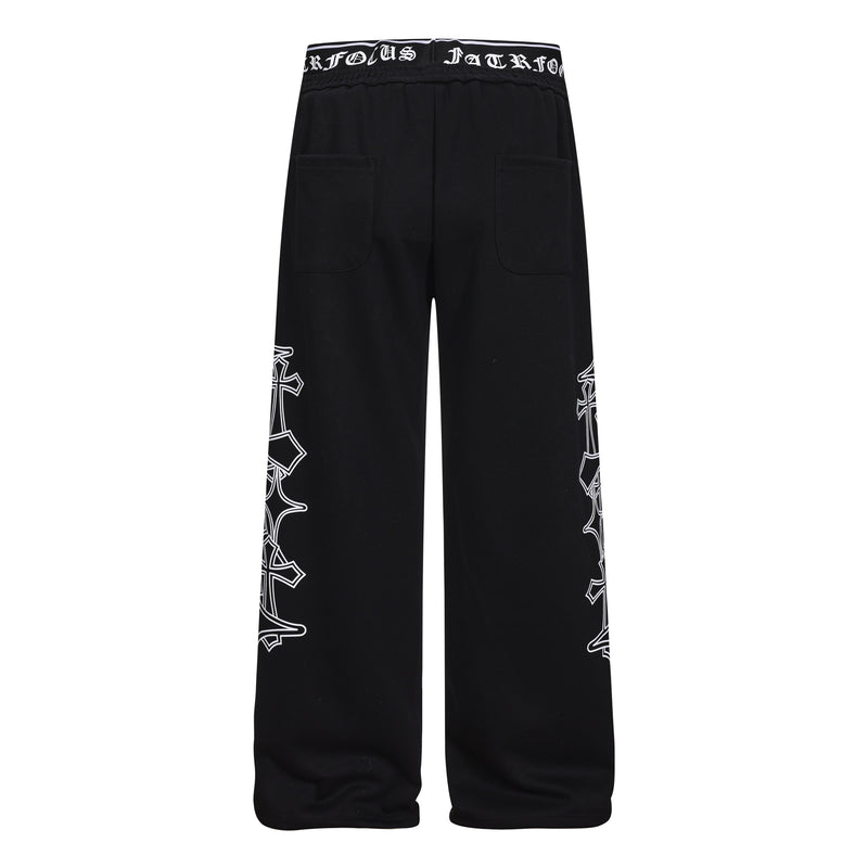 Gothic Outline Wide-Leg Sweatpants | Streetwear Joggers