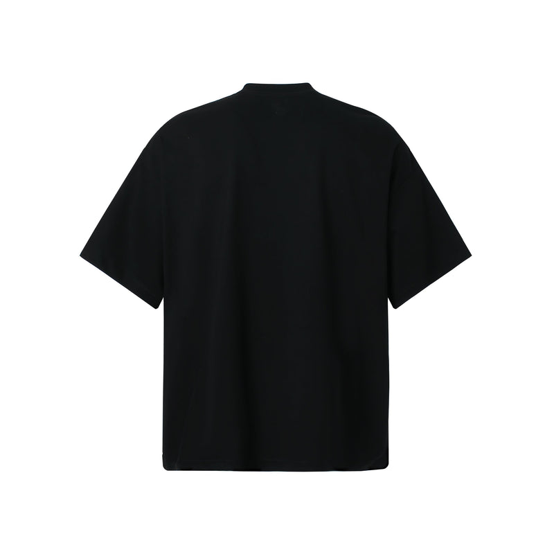Black oversized Gothic T-shirt with a plain back and relaxed fit on a white background