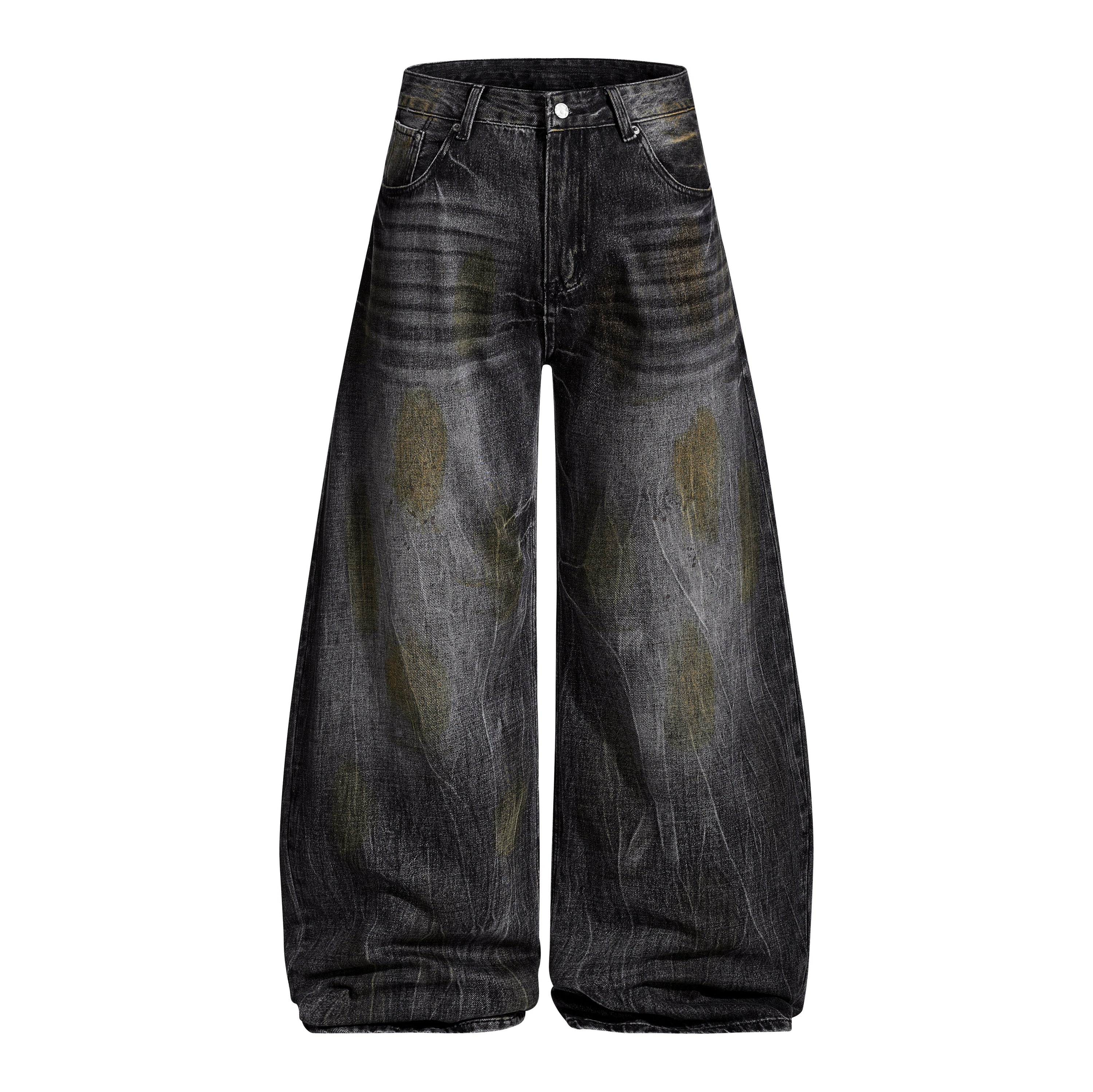 Omirad Vintage Washed Curved Wide-Leg Denim Pants