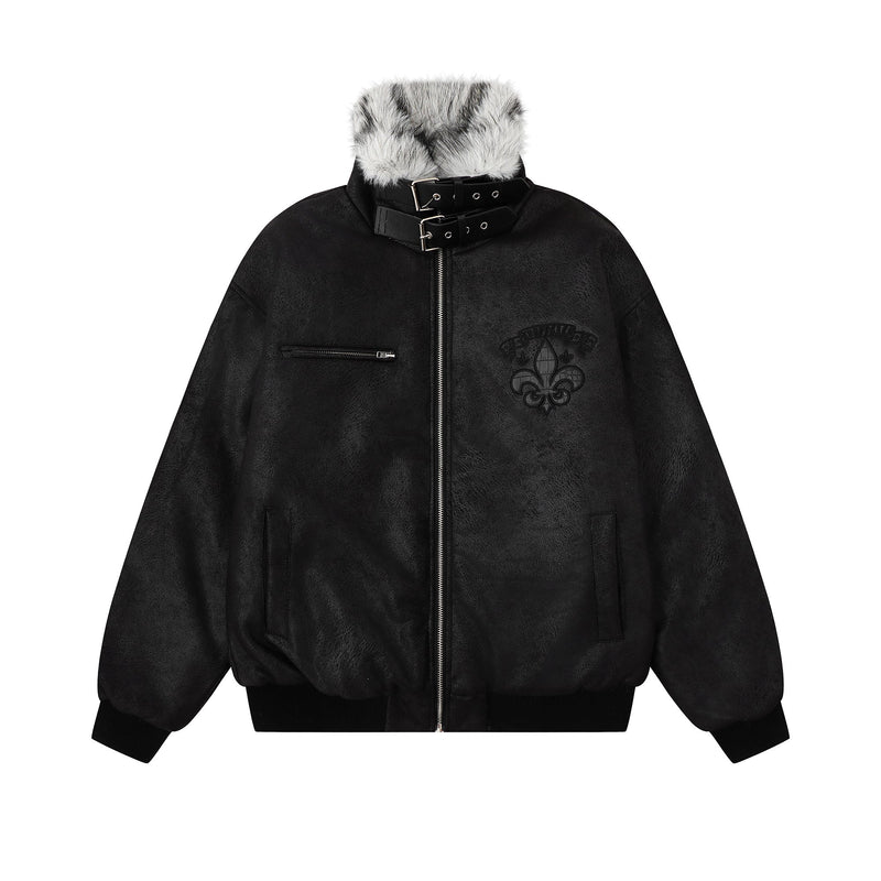 Fur-Collar Buckle Bomber Jacket | Suede-Look Winter Coat