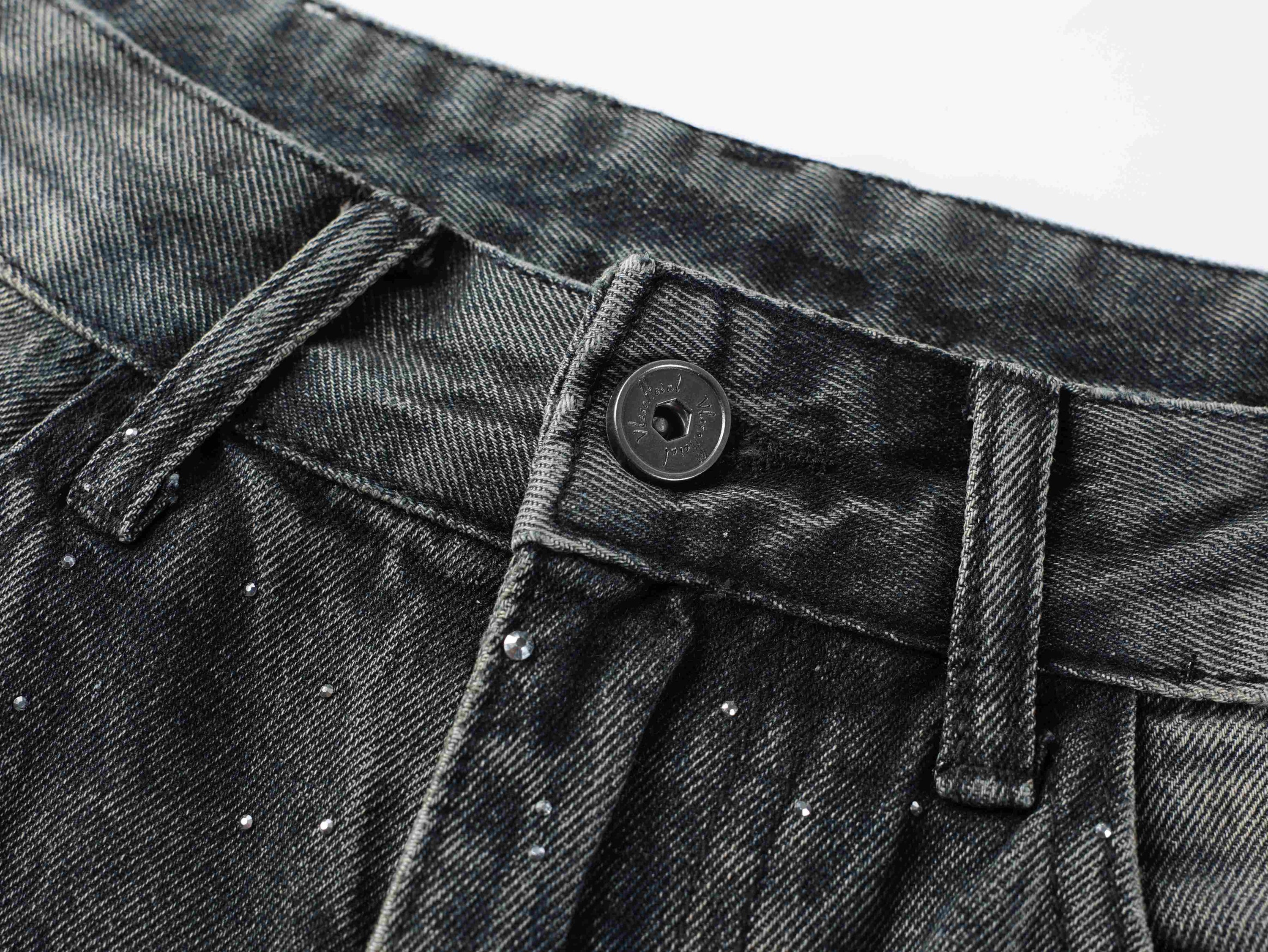 Starfade Wide-Leg Denim Pants | Rhinestone Streetwear Jeans