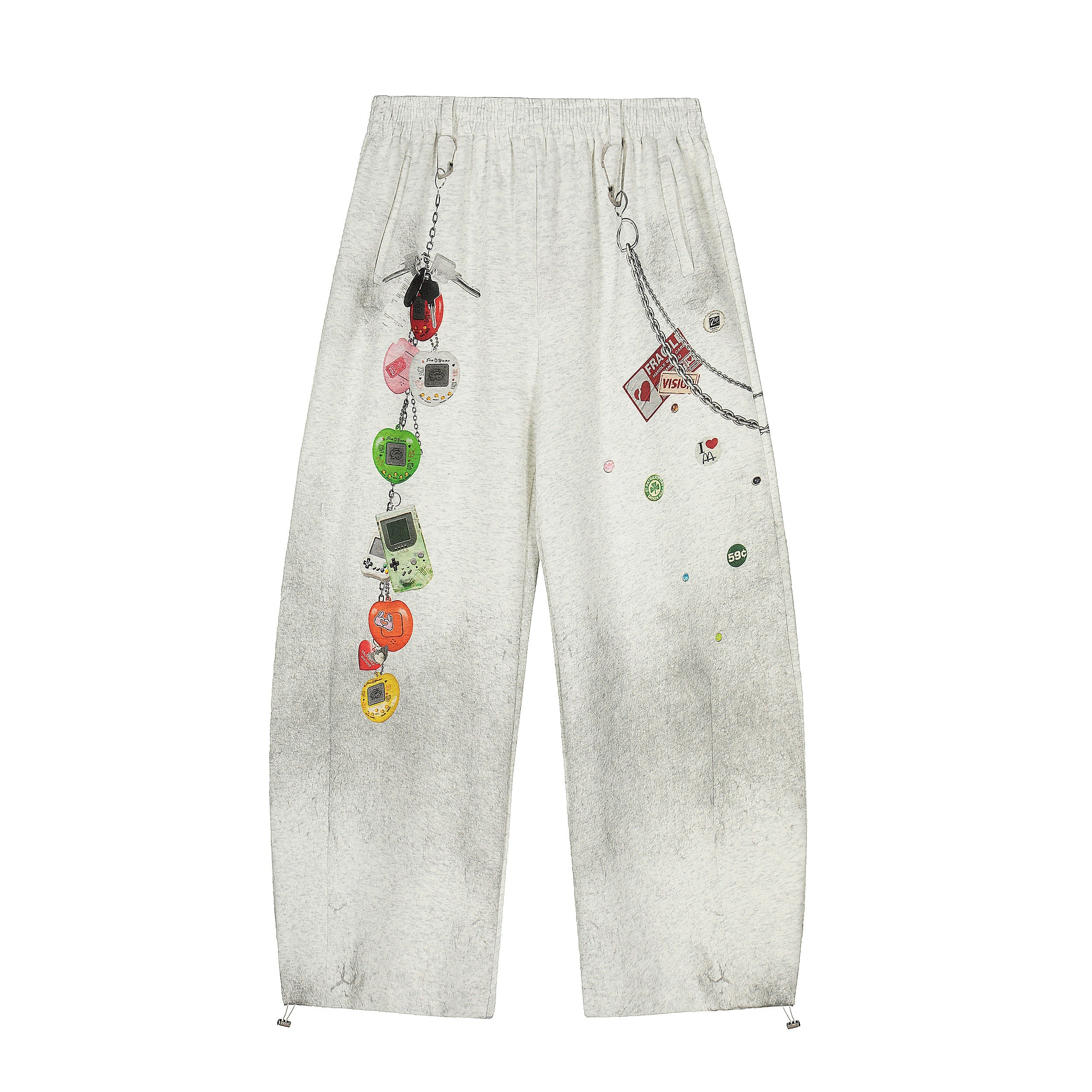 Retro Gadget Print Sweatpants | Y2K Chain Graphic Joggers