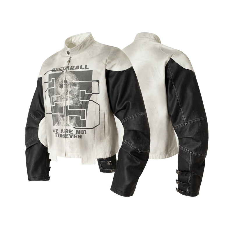 Omirad Contrast Moto Jacket – Skull Graphic Street Jacket