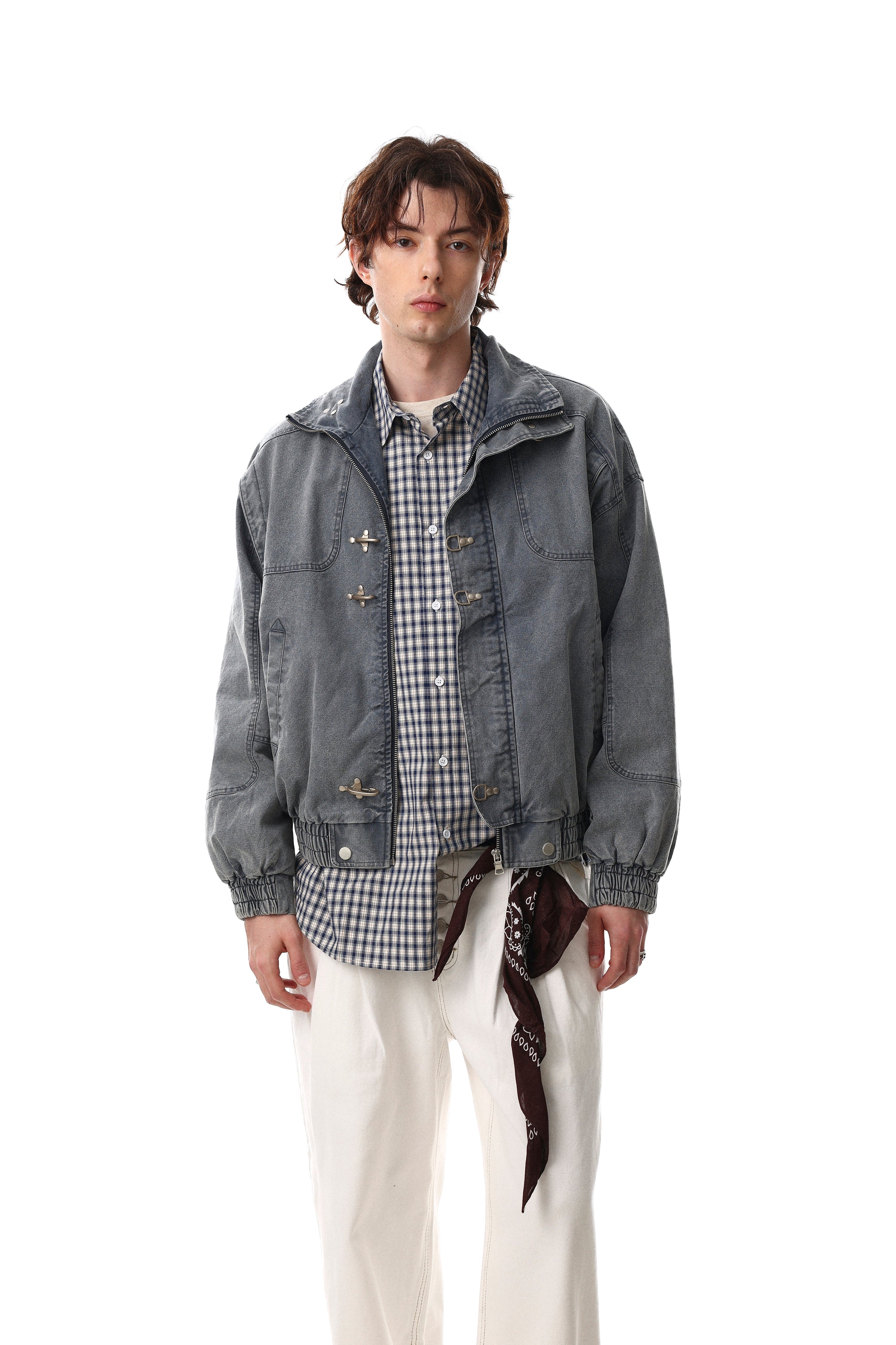 Omirad Washed Utility Bomber Jacket | Grey Denim Streetwear