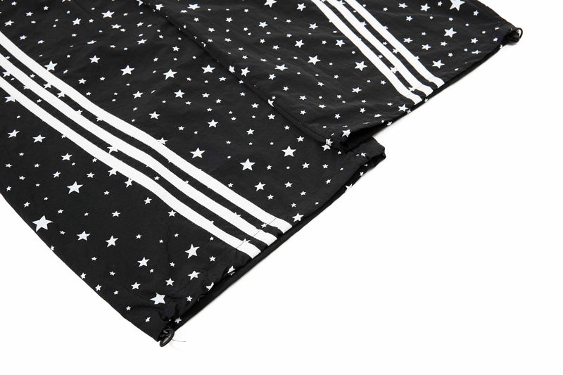 Star Print Wide-Leg Track Pants with Side Stripes | Streetwear