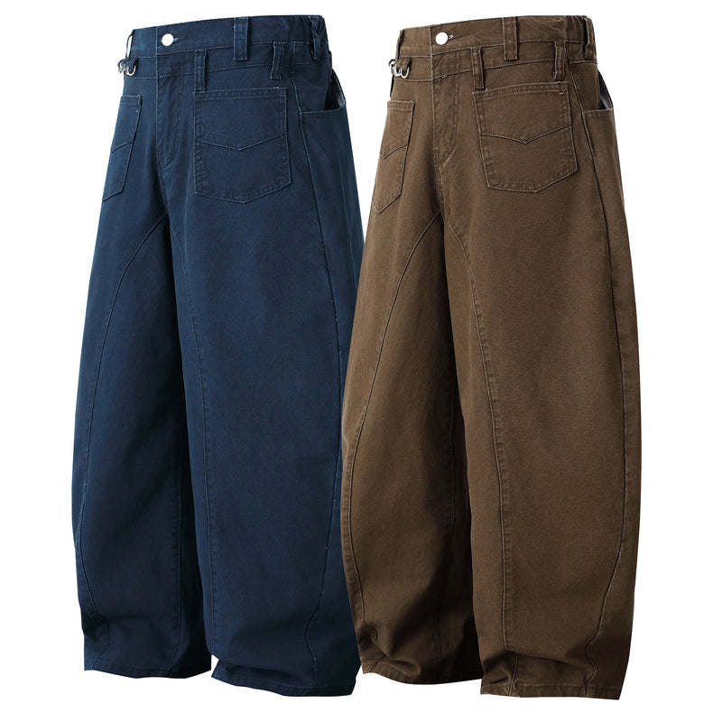 Wide-Leg Cotton Pants with Metal Ring Waist Detail