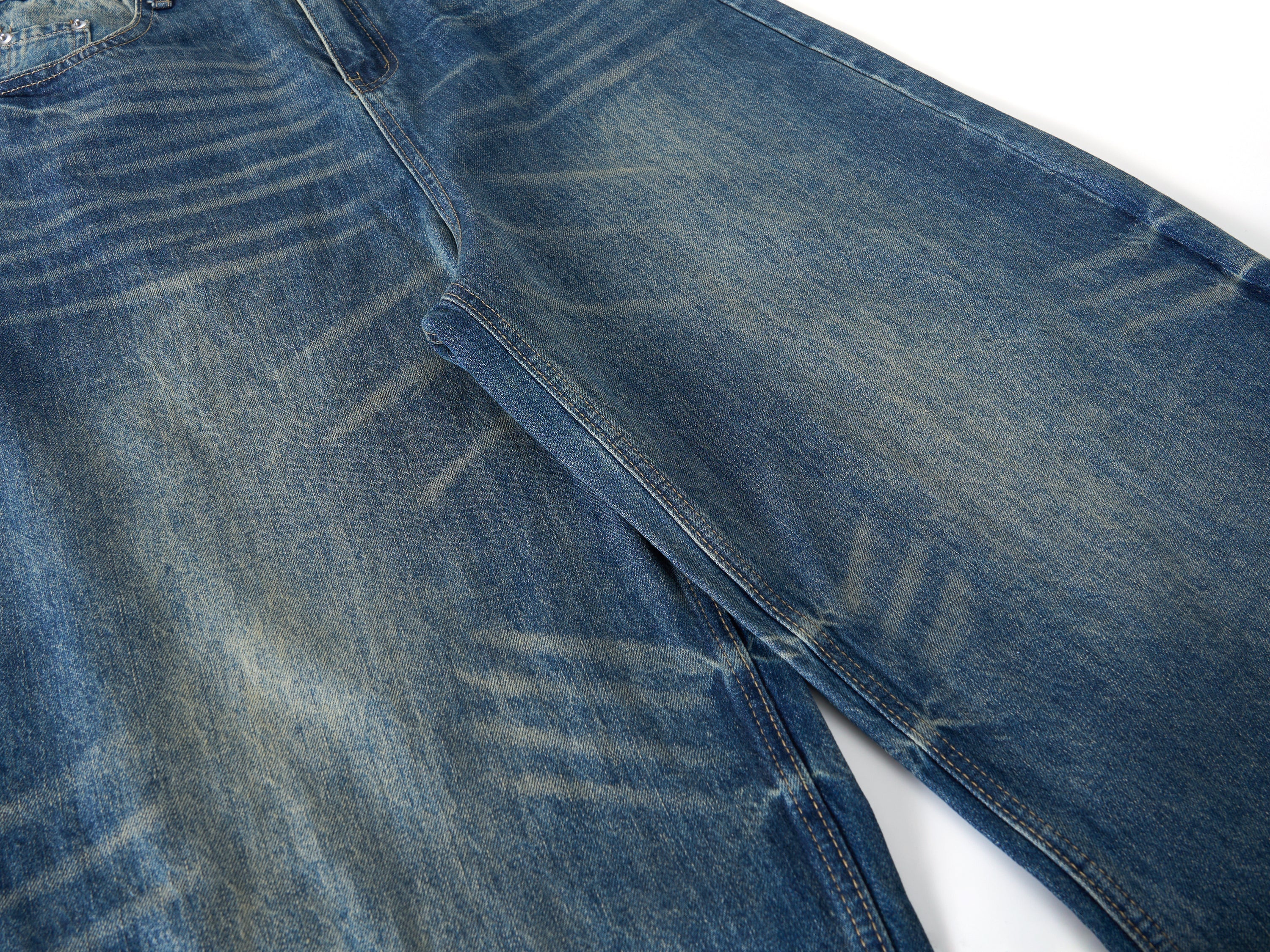 Wave-Fade Balloon Wide-Leg Jeans | Vintage Washed Denim