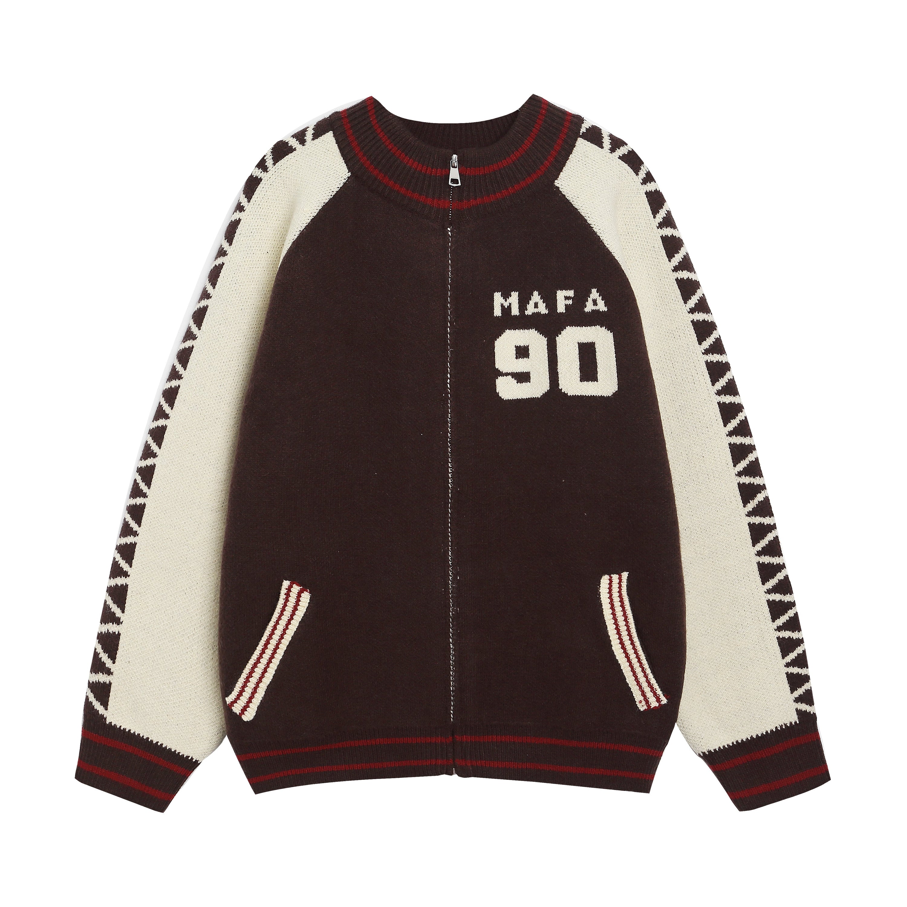 Retro Varsity Zip Knit Jacket | MAFA 90 Streetwear Cardigan