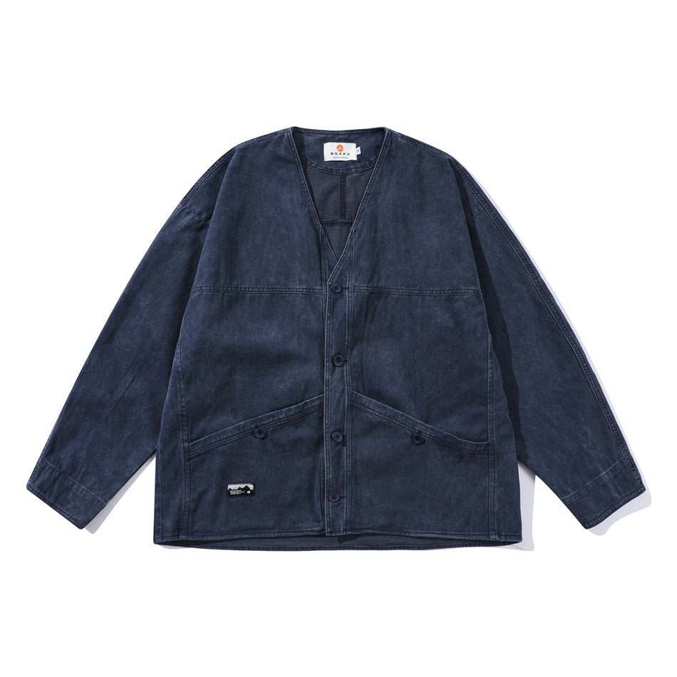 Dark Blue Denim Chambray Cardigan on Sale - Men's and Women's Long Sleeve Vintage Style - Seakoff