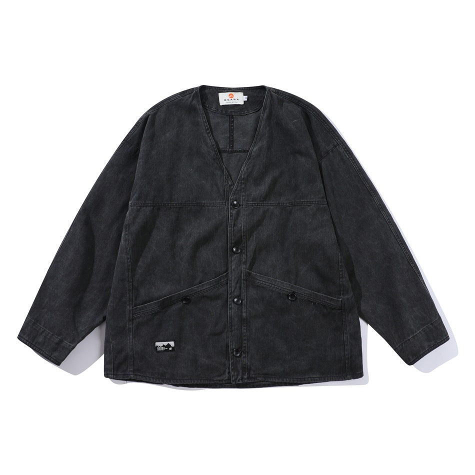 Dark Blue Denim Chambray Cardigan on Sale - Men's and Women's Long Sleeve Vintage Style - Seakoff