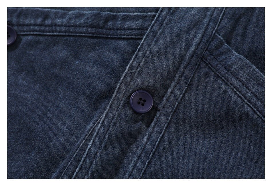Dark Blue Denim Chambray Cardigan on Sale - Men's and Women's Long Sleeve Vintage Style - Seakoff
