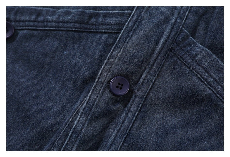 Dark Blue Denim Chambray Cardigan on Sale - Men&