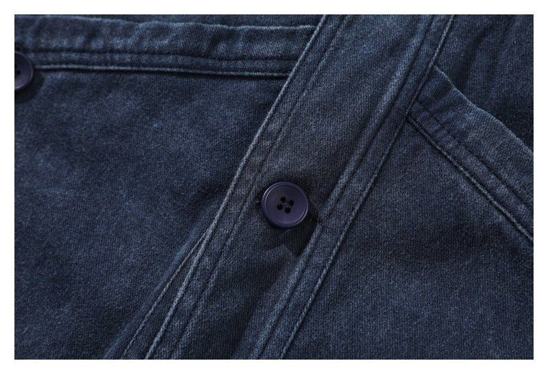 Dark Blue Denim Chambray Cardigan on Sale - Men's and Women's Long Sleeve Vintage Style - Seakoff