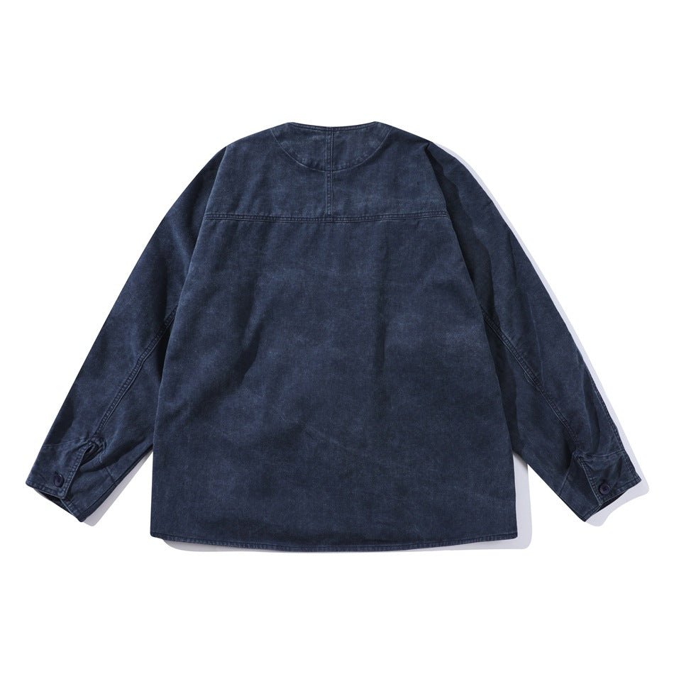 Dark Blue Denim Chambray Cardigan on Sale - Men's and Women's Long Sleeve Vintage Style - Seakoff