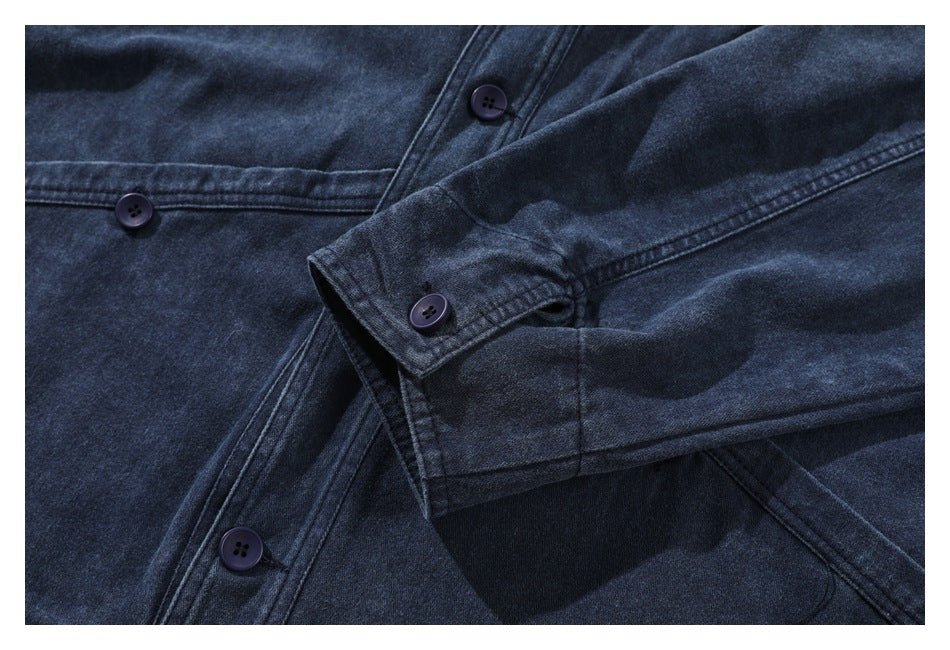 Dark Blue Denim Chambray Cardigan on Sale - Men&